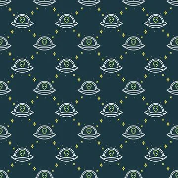 UFO with Alien in Space vector Extraterrestrial life line seamless pattern 스톡 일러스트