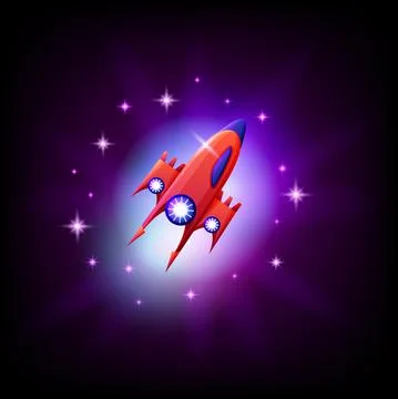 Ufo alien spaceship on the background of space and stars icon, vector Stock Illustration