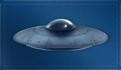 UFO. Alien spaceship on empty blueprint background, illustration Stock Photos