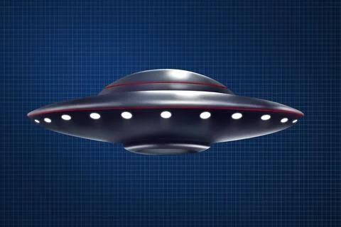 UFO. Alien spaceship on empty blueprint background, illustration Stock Photos