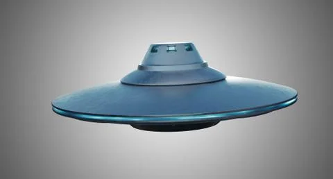 UFO alien spaceship on gray background. 3D rendered illustration. Stock Illustration