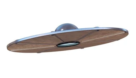 UFO - alien spaceship isolated on white background. 3D rendered illustration. Stock Illustration