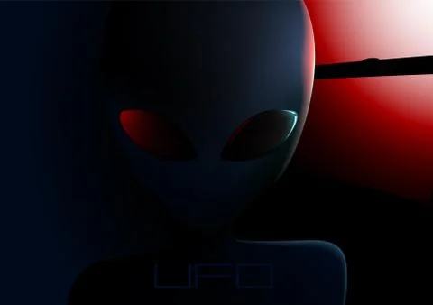 UFO alien visitor next to window at night Stock Illustration