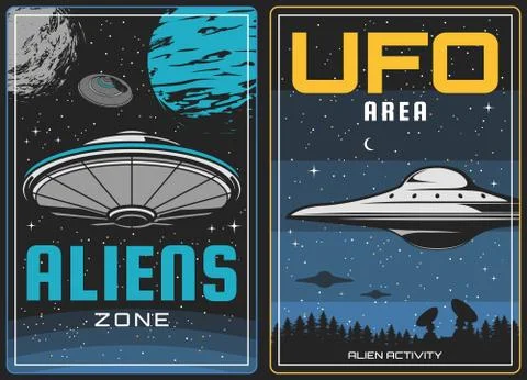 UFO aliens and outer space, universe planets Stock Illustration