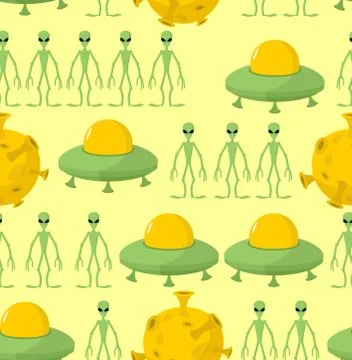 UFO and alien seamless pattern. Vector background Stockillustratie