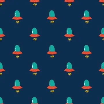 Ufo and aliens Seamless pattern. Cute Doodles space ships sketch. Hand drawn  Stock Illustration