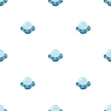 Ufo and aliens Seamless pattern. Cute Doodles space ships sketch. Hand drawn  스톡 일러스트