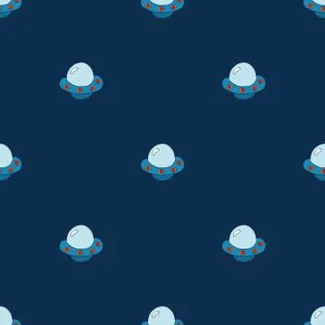 Ufo and aliens Seamless pattern. Cute Doodles space ships sketch. Hand drawn  Stock Illustration