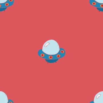 Ufo and aliens Seamless pattern. Cute Doodles space ships sketch. Hand drawn  스톡 일러스트