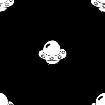 Ufo and aliens Seamless pattern. Cute Doodles space ships sketch. Hand drawn  Stock Illustration
