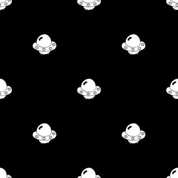 Ufo and aliens Seamless pattern. Cute Doodles space ships sketch. Hand drawn  Stock Illustration