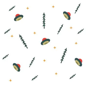 UFO and tree seamless pattern , vector design, Tee design, T-Shirt Design Stock Illustration
