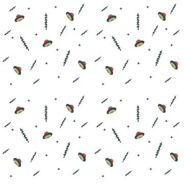 UFO and tree seamless pattern , vector design, Tee design, T-Shirt Design Stock Illustration