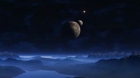 UFO and two moons Stock Footage 34819613