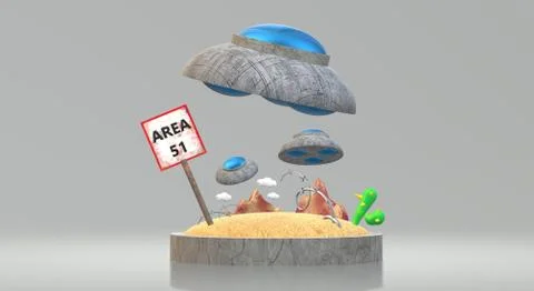 Ufo on Area 51  3d rendering  for  science content. Stock Photos