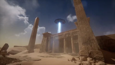 UFO Arrival Over Egypt's Ancient Temple Mesmerizing Light Show Over Pharaoni Stock-Footage 291528587