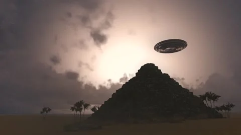 Ufo on the background of the pyramid Stock Footage 58003886