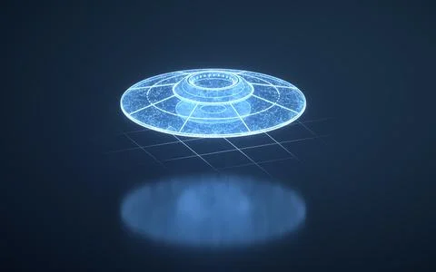 UFO with blue digital lines structure, 3d rendering. Stock Illustration