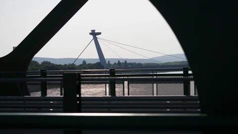 UFO bridge in Bratislava Stock Footage 120540315