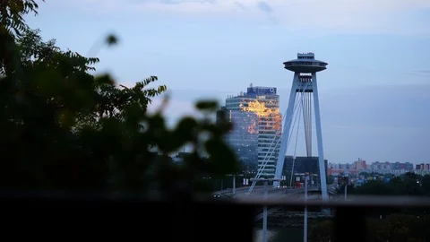 UFO bridge in sunset Stock Footage 120540817