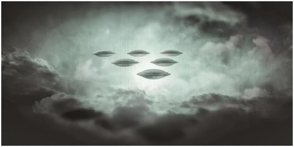 Ufo in the clouds Stock Illustration