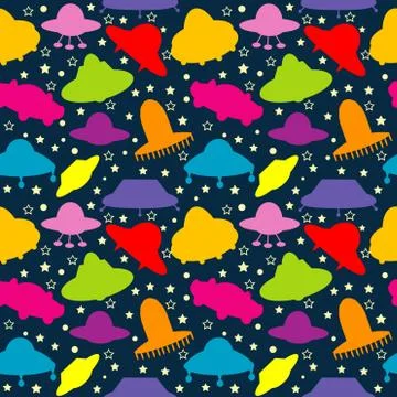 UFO colorful seamless pattern, background for kids Illustrazione stock