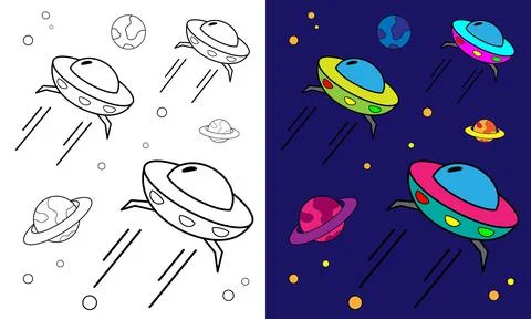 UFO coloring sheet. Suitable for children's products Stock Illustration