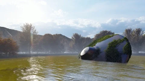 UFO crash in the lake. 3d render Stock Footage 126043481