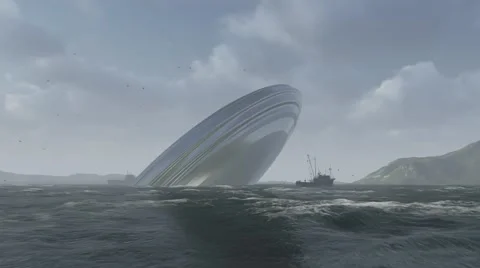 UFO crash into a winter sea Stock Footage