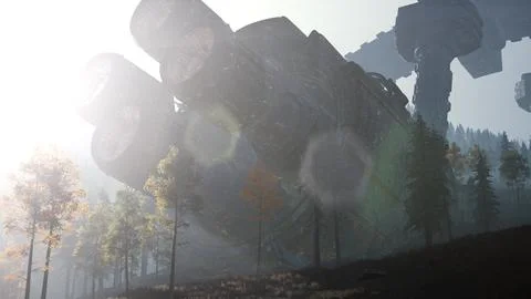 UFO crashed in the forest Stock Illustration