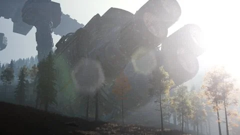 UFO crashed in the forest Stock Illustration