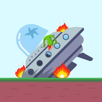 UFO crashed on the ground. dead alien. Stock Illustration