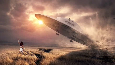 UFO crashing in desert  Loopable Stock Footage 158181682