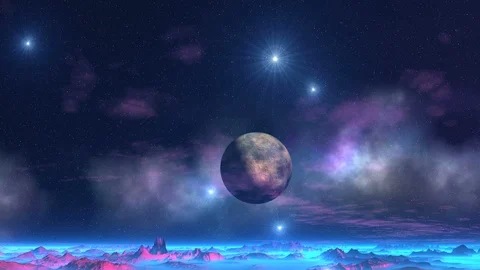 UFO Dance Around Alien Moon Stock Footage 111367764