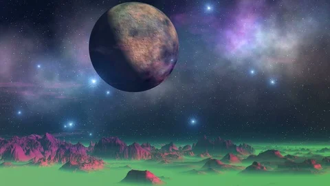 UFO Dance Around Alien Moon Stock Footage 112173744