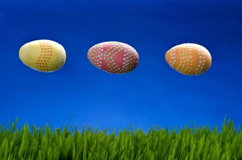 Ufo easter eggs in flight Stock Photos
