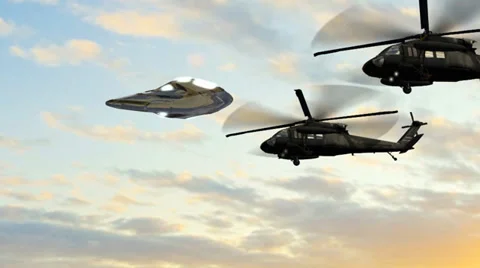 UFO escorted by Black Hawk helicopters 스톡 동영상 35318048