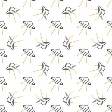 UFO Extraterrestrial Spacecraft vector concept line seamless pattern 스톡 일러스트