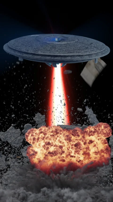 UFO fiery blast vertical Stock Footage 345598962