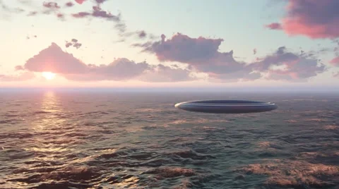 UFO flies out of the ocean Stock Footage 61484442