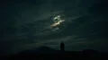 The UFO flight above the man in a night mountain 4k or 4k+ Resolution