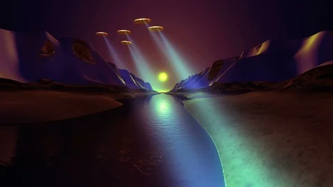 UFO Fly Over The River Stock Footage 99969667
