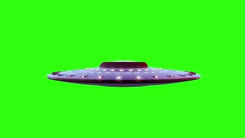 UFO fly by, rotating spaceship isolated on green screen background, 4k loop Stock-Footage 265149037