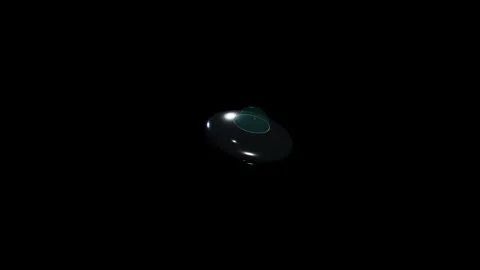 Ufo Flying and Rotating in Dark Outer Space for Science Fiction Film Media Stock Footage 335146370