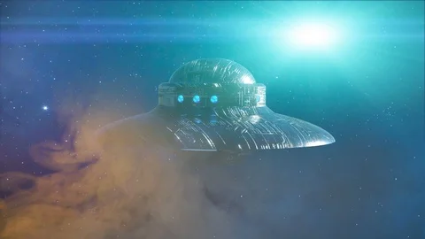 Ufo flying on dark background. 3d render Stock Footage 114328197