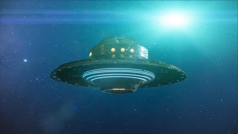Ufo flying on dark background. 3d render Stock Footage 114328425