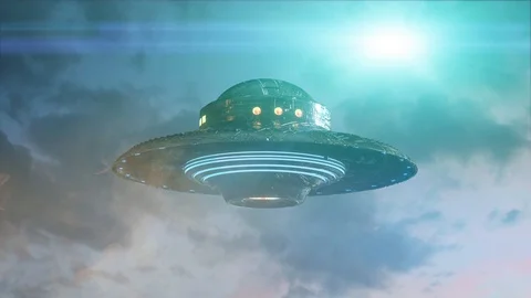 Ufo flying on dark background. 3d render Video stock 114329024