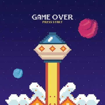 Ufo flying eight bits style Stock Illustration