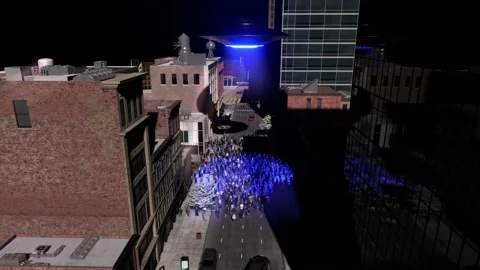 UFO flying over a crowded city street Stock Footage 197223837