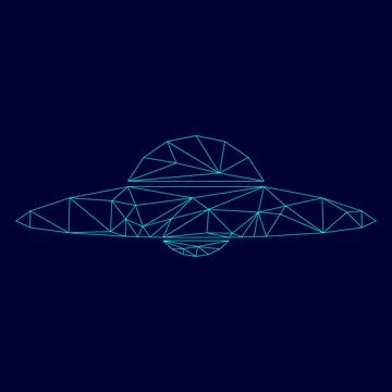 UFO. Flying saucer low poly triangulation triangulated polygonal electric cya Stock Illustration